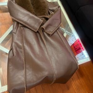 Brown Faux Fur Lined Women's Coat